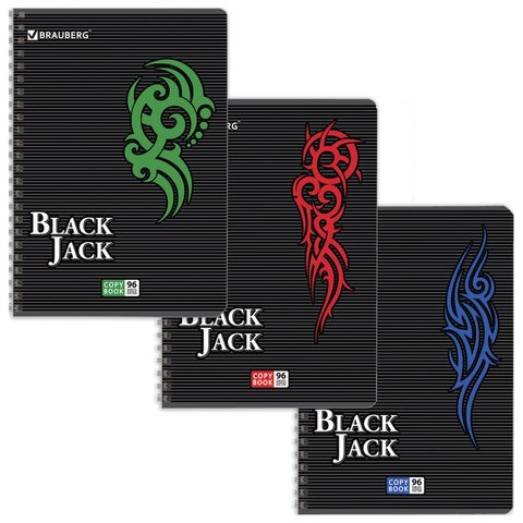 Тетрадь на пружине А4 Brauberg Блэк Джек 96 листов, клетка 401854 цена за 4 шт , 